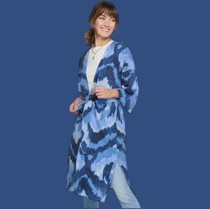 NWT Women Blue Kimono 3/4 Sleeve Open Front Beach Cover
